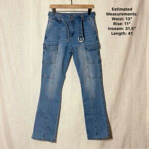 Madden NYC Womens 6 Cargo Jeans Belted Utility Straight Leg Light Wash Y2K Inspo